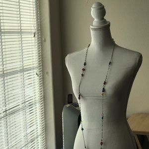 Glass multi-colored bead silver chain necklace